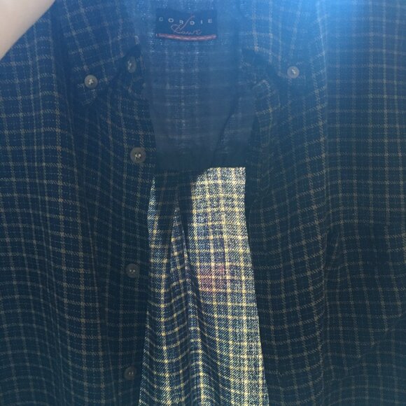 GORDIE HOWE Button Shirt L VINTAGE blue brown plaid embroidered - Picture 9 of 14